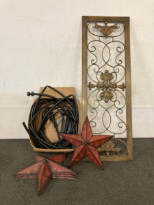 Assorted Pipes, (5) Metal Stars, & Decorative Grate