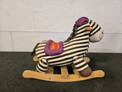 B. toys by Battat Kazoo Wooden Rocking Zebra Rodeo Rocker Plush Ride On Zebra Rocking Horse for Toddlers and Babies 18m+ Track
