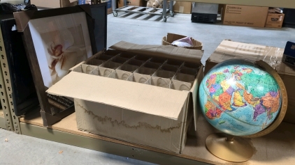 Drinking Glasses, Globe, Computer, and Picture Frame