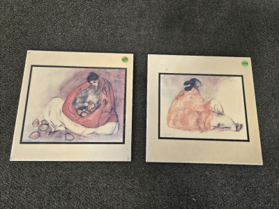 Decorative Ceramic Tiles - "Woman With Orange Striped Blanket" By R.C. Gorman, "Navajo Woman With Pears" By R.C. Gorman