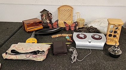 Homedics Foot Massager.. Ceramic Nativity Display.. Butterfly's.. Ceder 3 Drawer Box.. Grey Wig.. Elvis Wall Art.. and More