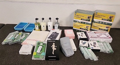 Terra Pure Green Tea Shampoo,Body lotion,Conditioner,Body Wash.. Knitted Table clothe.. Phone Cases... Electric Water Gun.. 4 Boxes of Rodent&Pest Repellent,Ear Buds, and More...