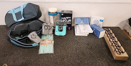 Inviro Spa Kneading Massager... Cafezi Cup.. Logitech Wireless Mouse.. Happy Hour Hustle Drinking Game.. 2 Pairs of Sunglasses.. Kitchen Hangers and More..