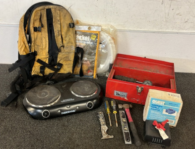 Farberware Double Burner Portable Stove, Toolbox Of Miscellaneous Tools & More
