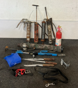 Metal Parts, Fire Extinguisher, Steering Wheel Lock With Keys, & More