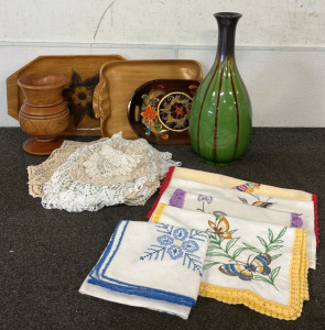 Wooden Handmade Trays, Wood & Glass Vases, Decorative Cloth Pieces