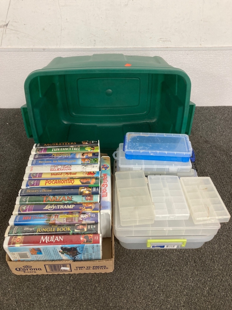 Assorted Walt Disney VHS’ & Plastic Storage Containers