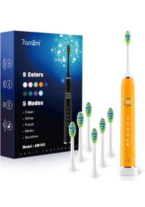 (4) 7AM2M Orange Sonic Electric Toothbrush with 6 Brush Heads for Adults and Kids