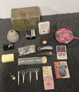Vintage Makeup Box, Vintage Music Powder Box, Vintage Sewing Scissors, And More