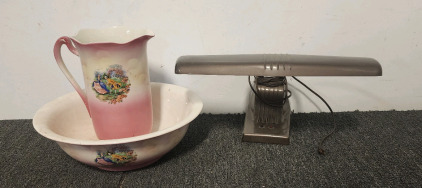 Vintage Pitcher And Bowl Set, and Vintage Lamp