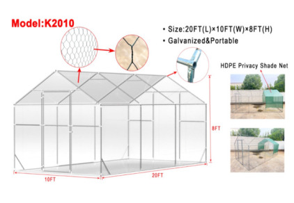 Galvanized Portable Chicken Coop 20&rsquo;L x 10&rsquo;W x 8&rsquo;H