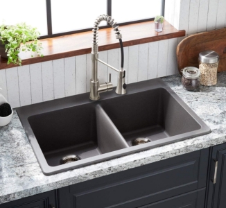 Signature Hardware 33" Totten Granite Composite Farmhouse Sink Black