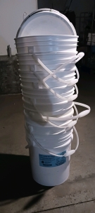 (7) 5-Gallon Plastic Buckets w/ (5) Lids - Food Grade - Smells Like Pickles