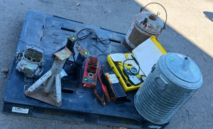 (9) Mechanic's Lot - (1) Holley Carburetor (1) Snap-On Armature Tester (1) Cen-Tech Battery Load Tester (1) Dixco Test and Tune-Up Set (3) Jack Stands (1) Trash Can (1) Gas Can
