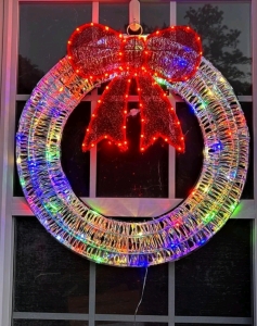 (2) Outdoor Christmas Wreath Decoration, 33in Pre-Lit 108 LED Lights With Red Bow- New In Box!