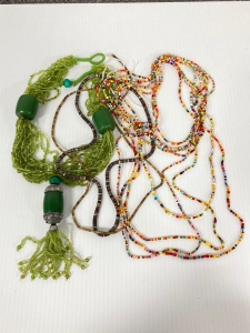 Green Glass and Bead Necklace and African American Trade/ Heishi Beaded Necklaces