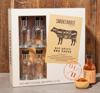 (2) Smokehouse by Thoughtfully, DIY Spicy BBQ Sauce Gift Set, Includes 4 Glass Bottles, 2 Funnels, Gloves, Stickers, Vinegar, Molasses, Spices & More