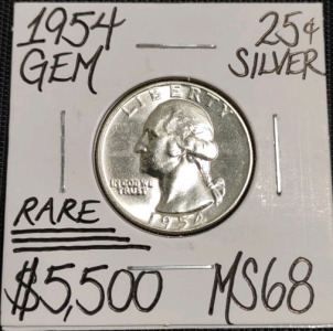1954 MS68 Rare Gem Silver Washington Quarter