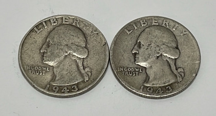 (2) Washington 90% Silver Quarters Dated 1943
