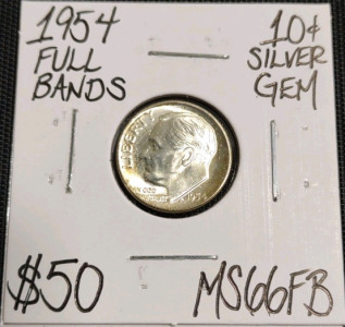 1954 MS66 Full Bands Gem Silver Dime