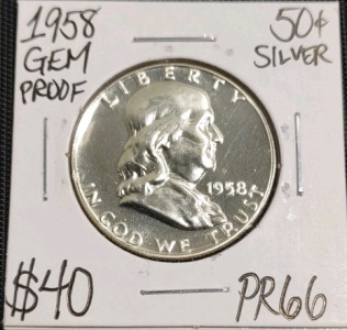 1958 PR66 Gem Proof Silver Franklin Half Dollar