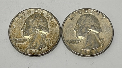 (2) Washington 90% Silver Quarters Dated 1963