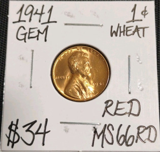 1941 MS66RD Red Gem Wheat Copper Penny