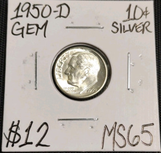 1950-D MS65 Gem Silver Roosevelt Dime