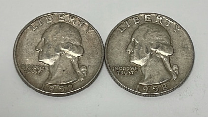 (2) Washington 90% Silver Quarters Dated 1958
