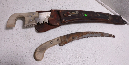 (2) Vintage Wood Cutters Limb Saws w/ Leather Holster