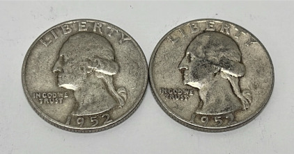 (2) Washington 90% Silver Quarters Dated 1952