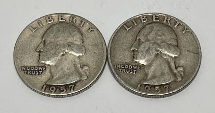(2) Washington 90% Silver Quarters Dated 1957