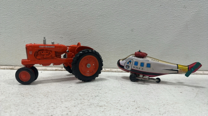 (1) Vintage Allis Chalmers WD-45 Die-Cast Replica, (1) Vintage Police Helicopter Toy