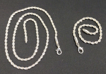 20" Silver Toned Twisted Rope Chain Necklace & Matching 7&frac12;" Silver Toned Twisted Rope Chain Bracelet