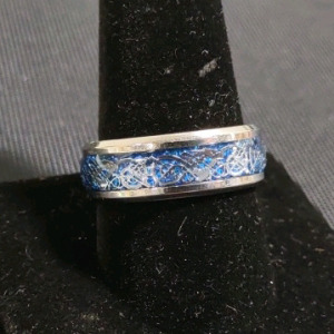 Silver Toned Men's Viking/ Nordic Blue Wedding Band