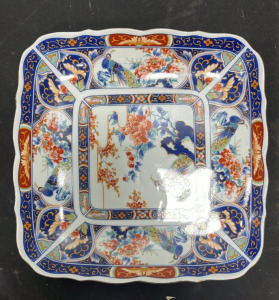 (1) 1970s Imari Style Flowers & Birds Design Porcelain Square Platter