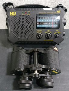 (1) HQ Issue NOAA Solar Crank Radio HQ500 & (1) Sunlight Binoculars
