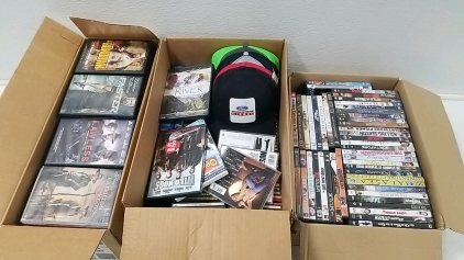 (1) Box of Movies, (2) Boxes of CD's- Music Disks