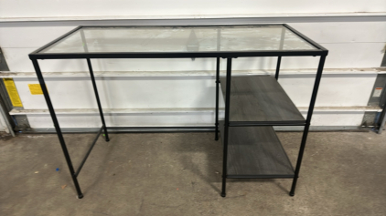 Glass-Top Metal Desk w/ 2-Tier Storage Shelves - Black (44&rdquo; x 20&rdquo; x 30&rdquo;)