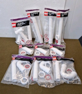 (1) 1-1/2", Oatey 16" Center Waste Outlet, (3) 1-1/2", Oatey 12" Extension Tubes, (3) 1-1/2", Oatey 6" Extension Tubes & (3) 1-1/2", Oatey P-Traps