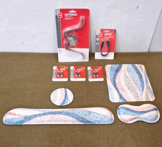 (1) Mousepad/ Keyboard Wrist Rest Set, (3) RCA Audio Stereo RCA Couplers & (1) RCA Antenna Wall Mount Kit & (1) RCA Audio RCA Y Adapter