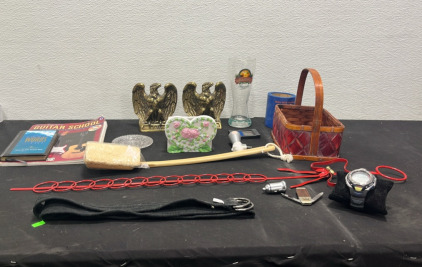 (1) Casio Sport Watch (1) Cigarette Port to USB Plug (1) HP Pocket Knife(6) Decor Pieces (1) Unopened Shower Luffa (1) Guitar School Book (1) Gods Words of Life Book (1) Belt