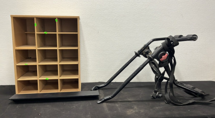 (1) Wood Shoe Rack (1) Bike Rack (1) Small Shelf
