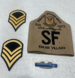 (1) Operation Southern Watch Security Force Brassard (1) Original Vietnam War US Army CIB Combat Infantry Badge Theater Made (2) Vintage US Army Staff Sergeant Stripes