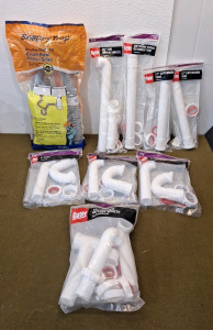 (1) 1-1/2" Snappy-Trap All In One, Double Bowl Kitchen Sink Drain Kit, (1) 1-1/2" Oatey 16" End Outlet Waste Tube, (1) 1-1/2", Oatey 16" Double Ended Extension Tube, (2) 1-1/2" Oatey 12", Extension Tubes, (3) 1-1/2" Oatey P-Traps, & (1) 1-1/2" Oatey 16" 
