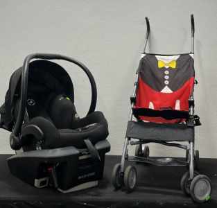 (1) Maxi&bull;Cosi Rear Facing Car seat (1) Mickey Mouse Stroller