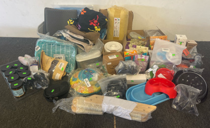 Large Pet Supplies Lot - Pet Clothing, Feed Bowls, Toys & Much More