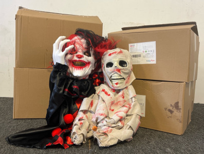 (4) Halloween Mummy Decoration With Light Up Eyes (2) Halloween Clown Decoration With Light Up Eyes