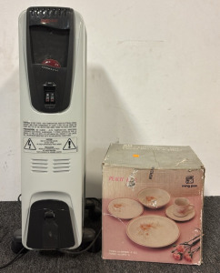 DeLonghi Safeheat Tower Heater & 20 Piece Dinnerware Set