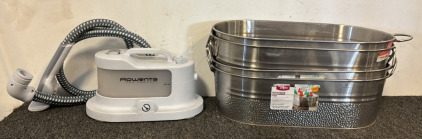 Rowenta Pro Compact Steamer & 4 Stainless Steel Oval Hammered Tubs